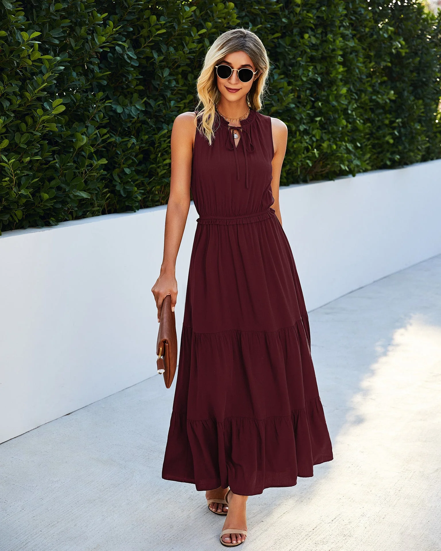 Tie Neck Solid Maxi Dress - Image 7