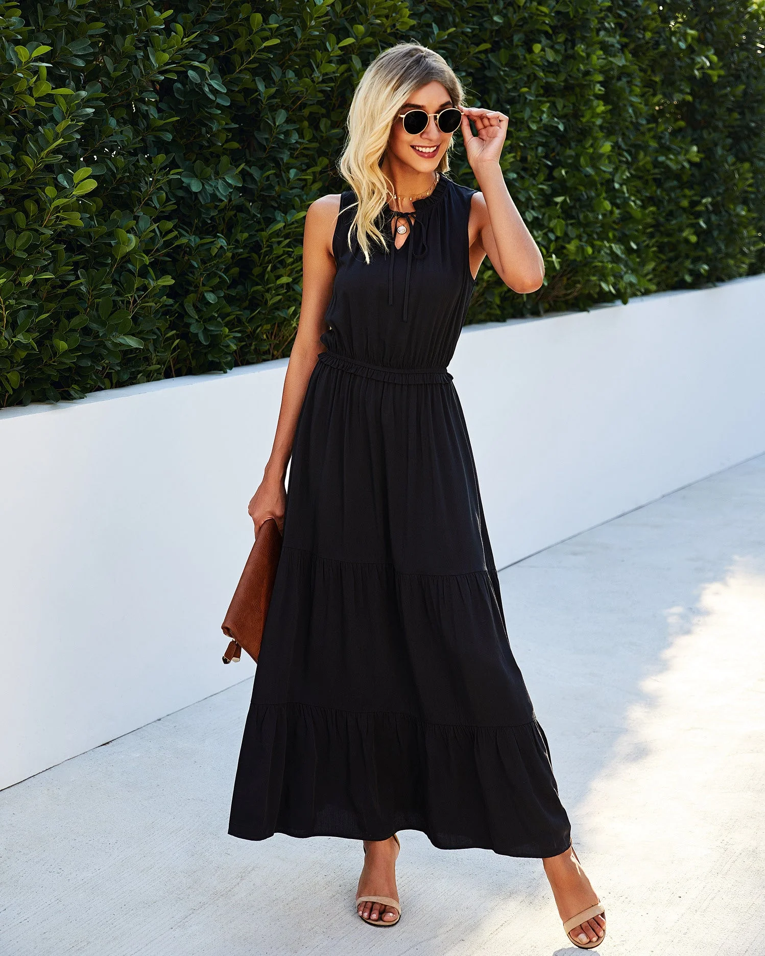 Tie Neck Solid Maxi Dress - Image 9