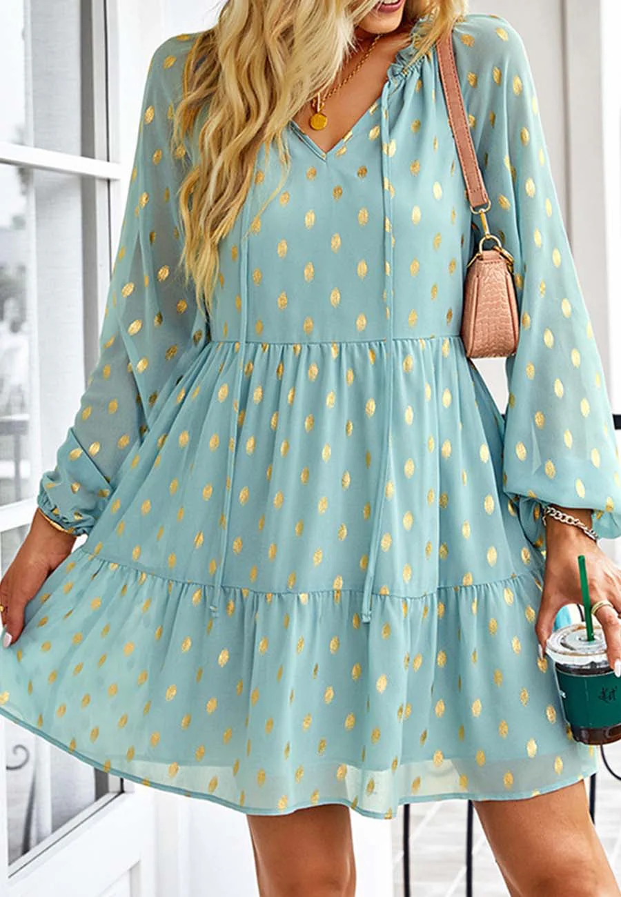 Tie Neck Spotted Dress - Image 11