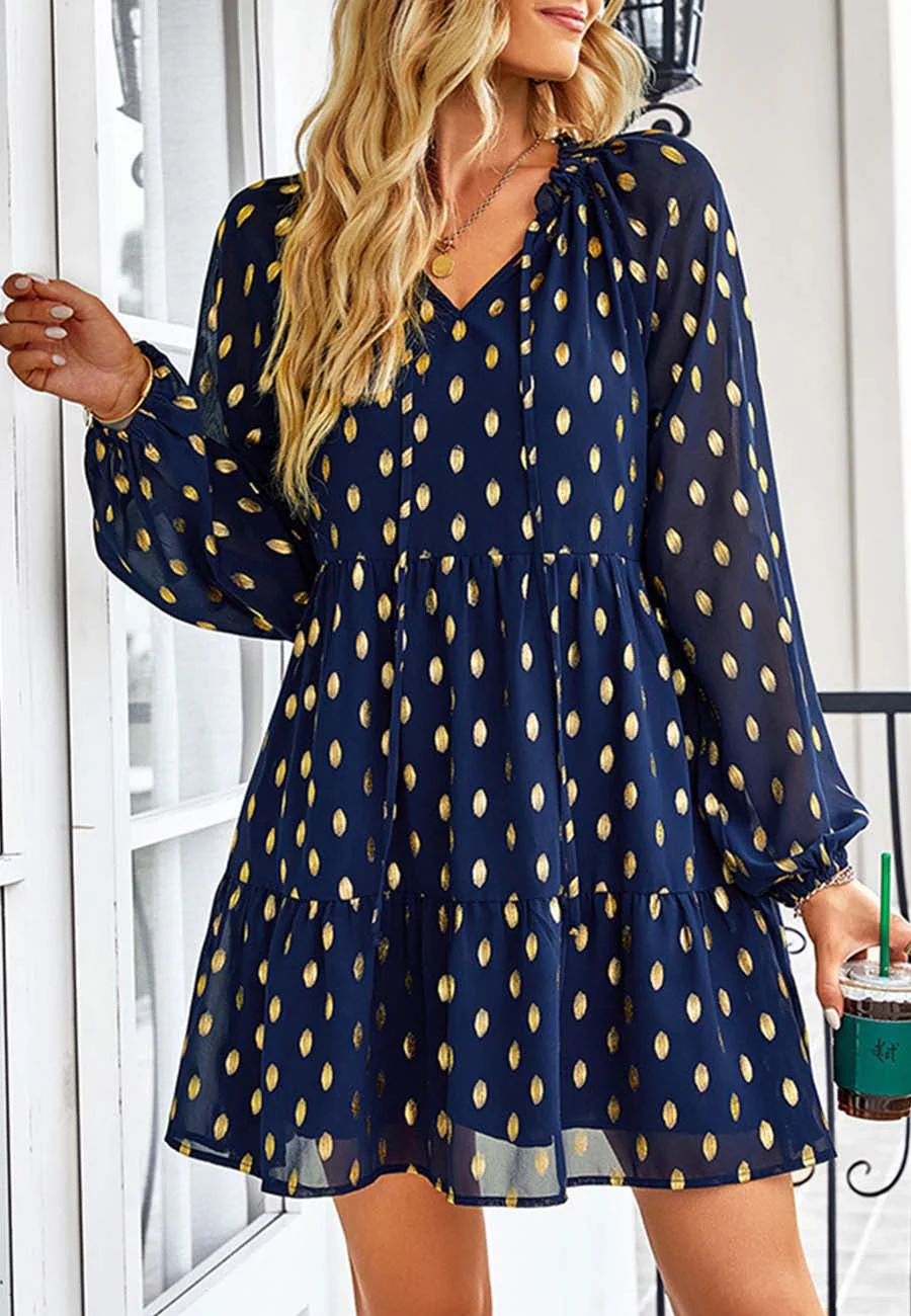 Tie Neck Spotted Dress - Image 13