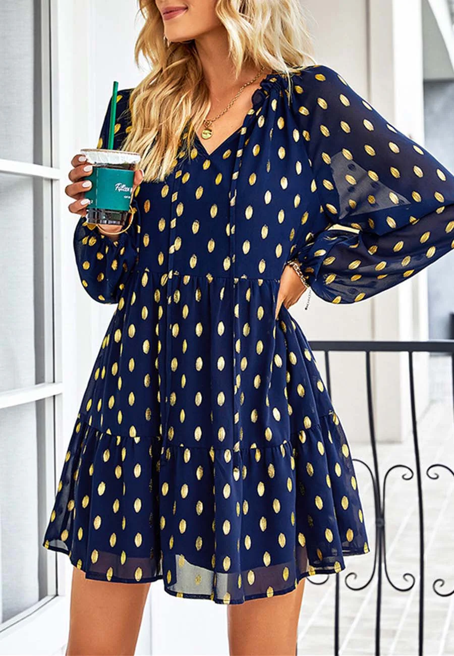 Tie Neck Spotted Dress - Image 14