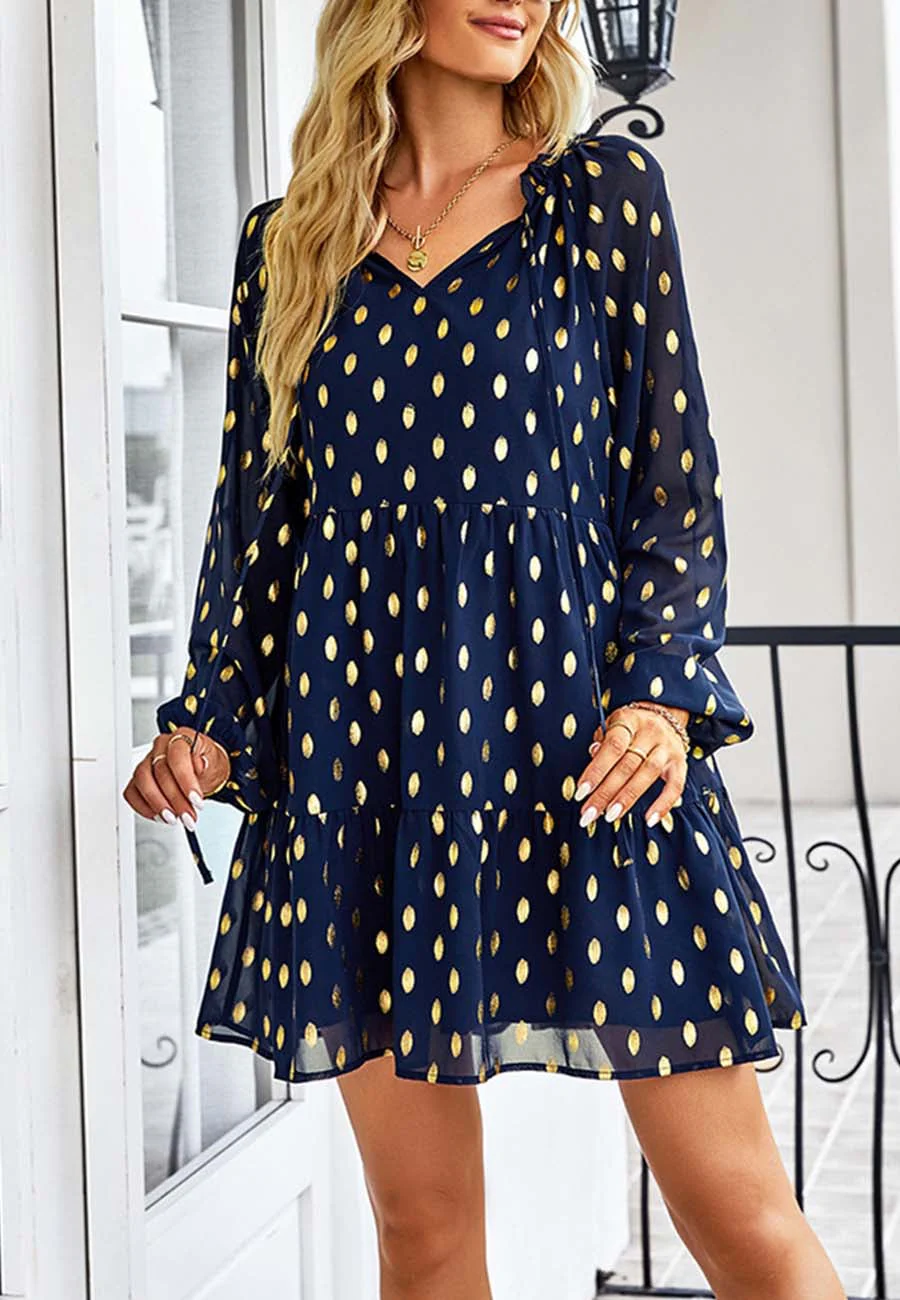 Tie Neck Spotted Dress - Image 16