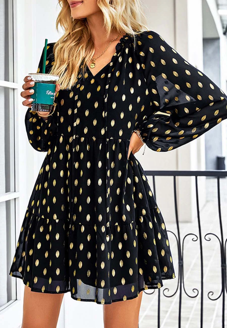 Tie Neck Spotted Dress - Image 2