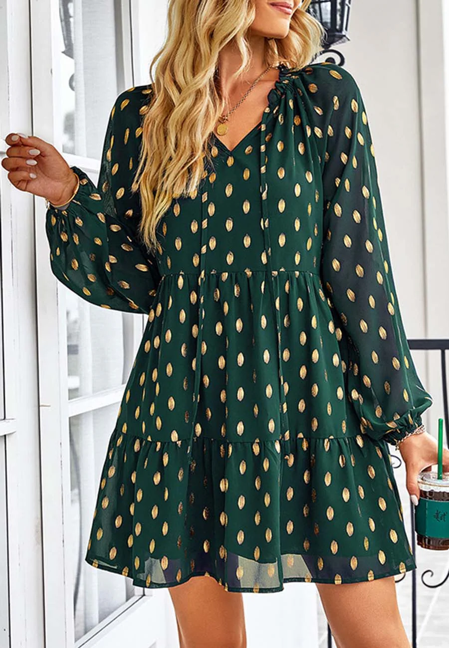 Tie Neck Spotted Dress - Image 20