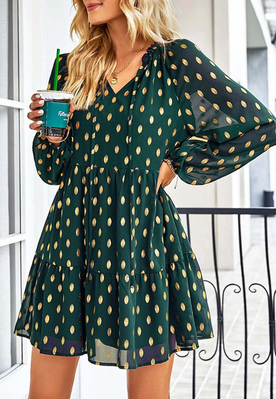 Tie Neck Spotted Dress - Image 21