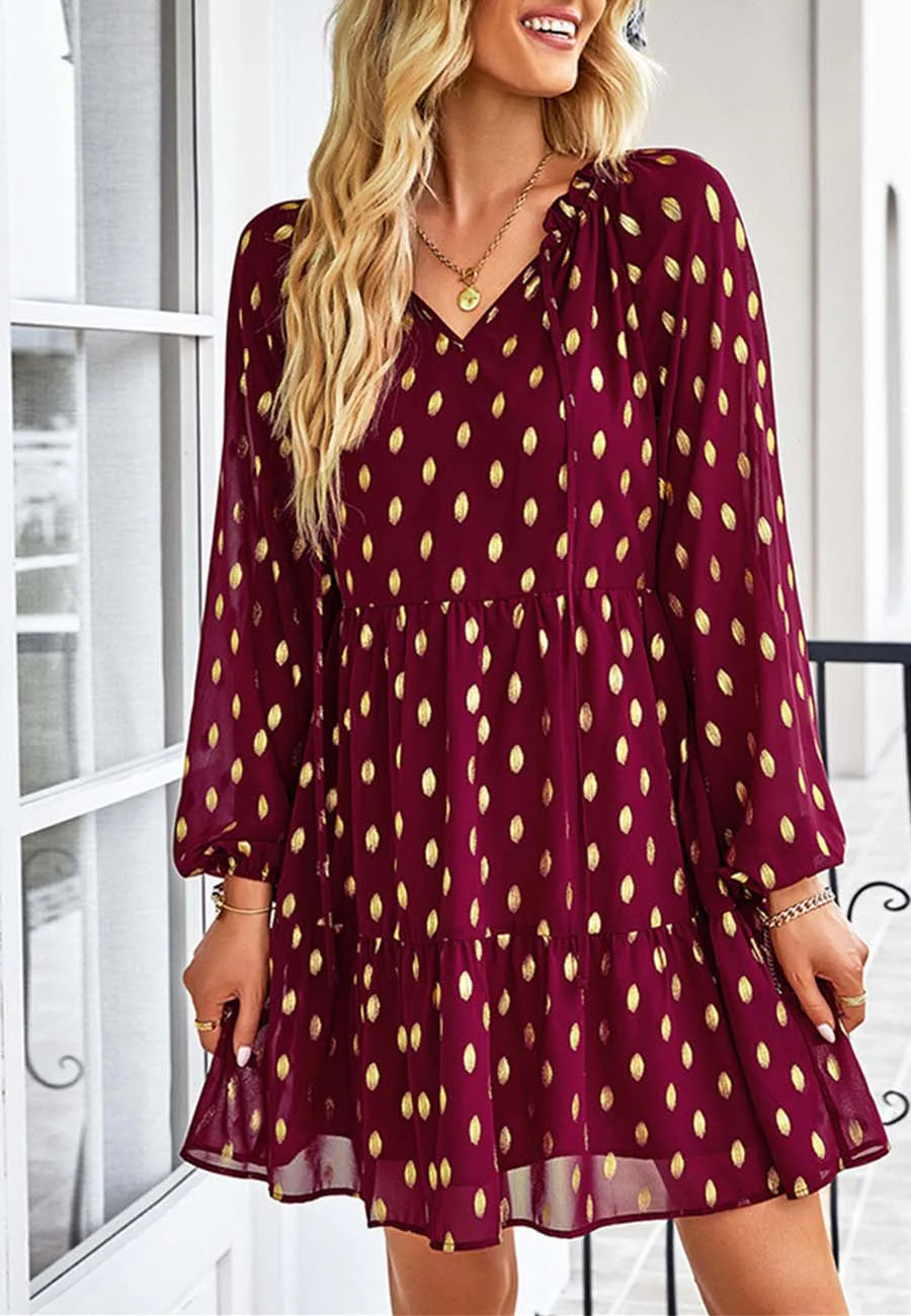Tie Neck Spotted Dress - Image 24