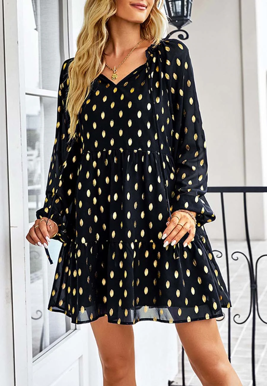 Tie Neck Spotted Dress - Image 3