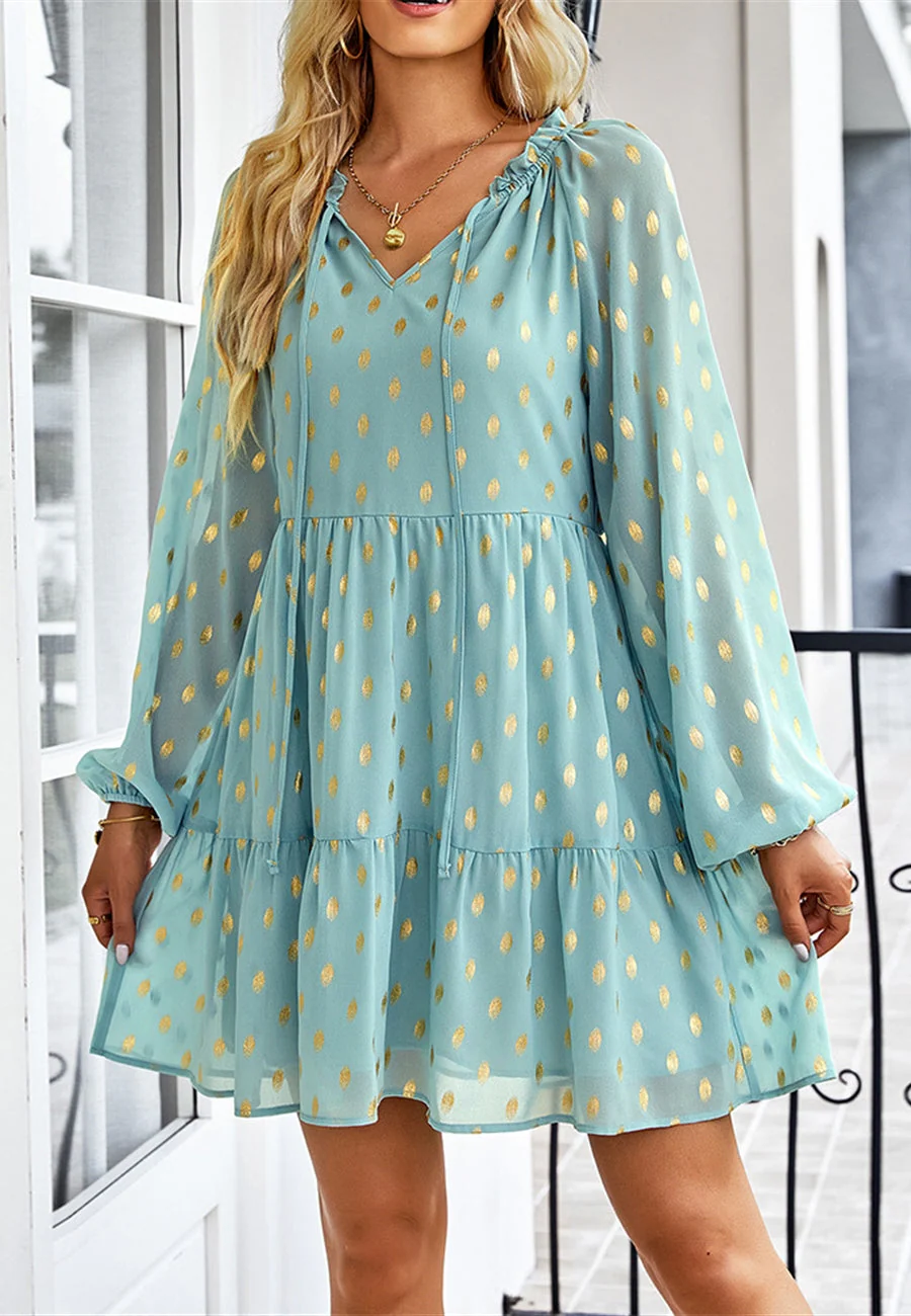 Tie Neck Spotted Dress - Image 9