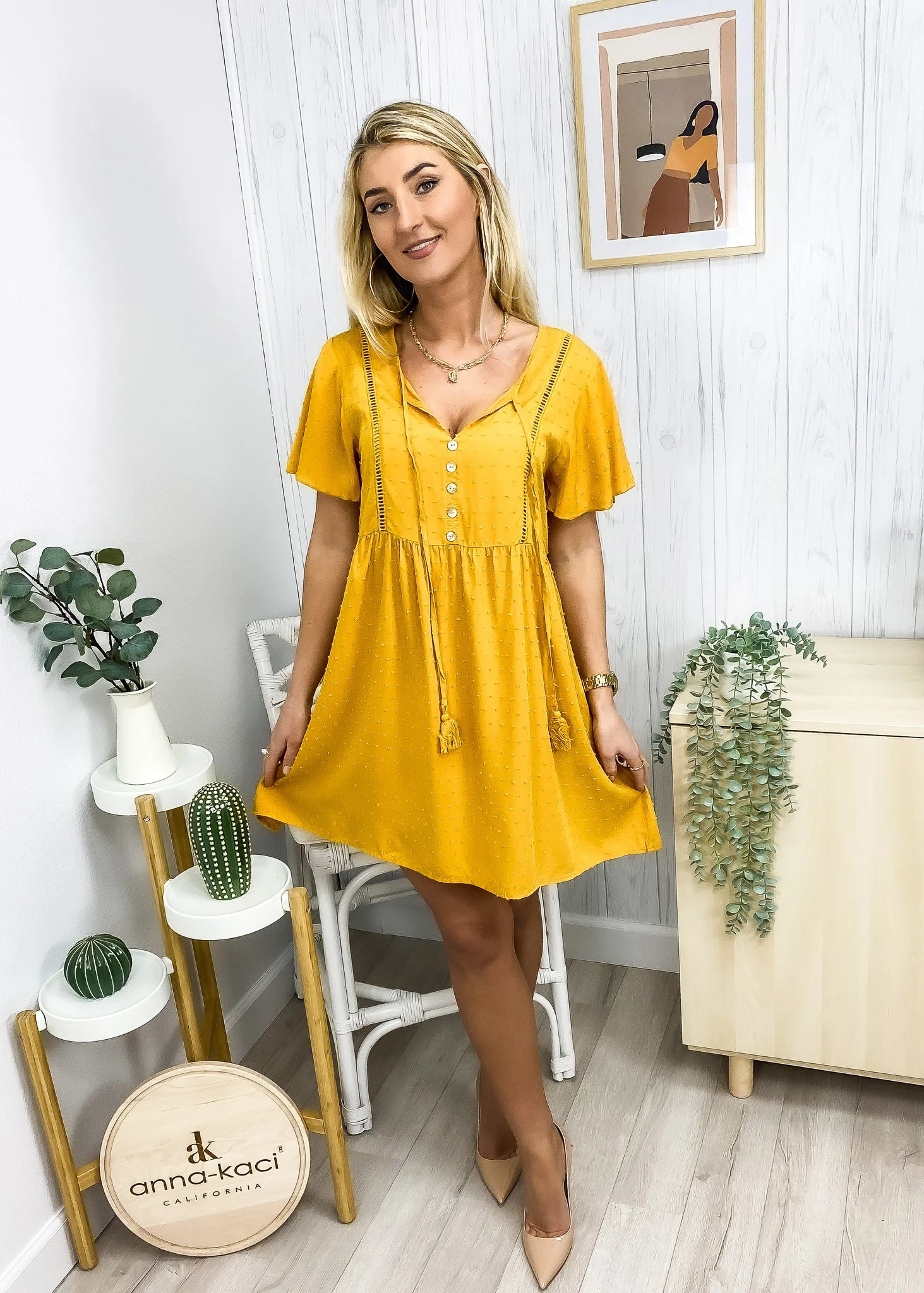 Tie Neck Swiss Dot Summer Dress - Image 3