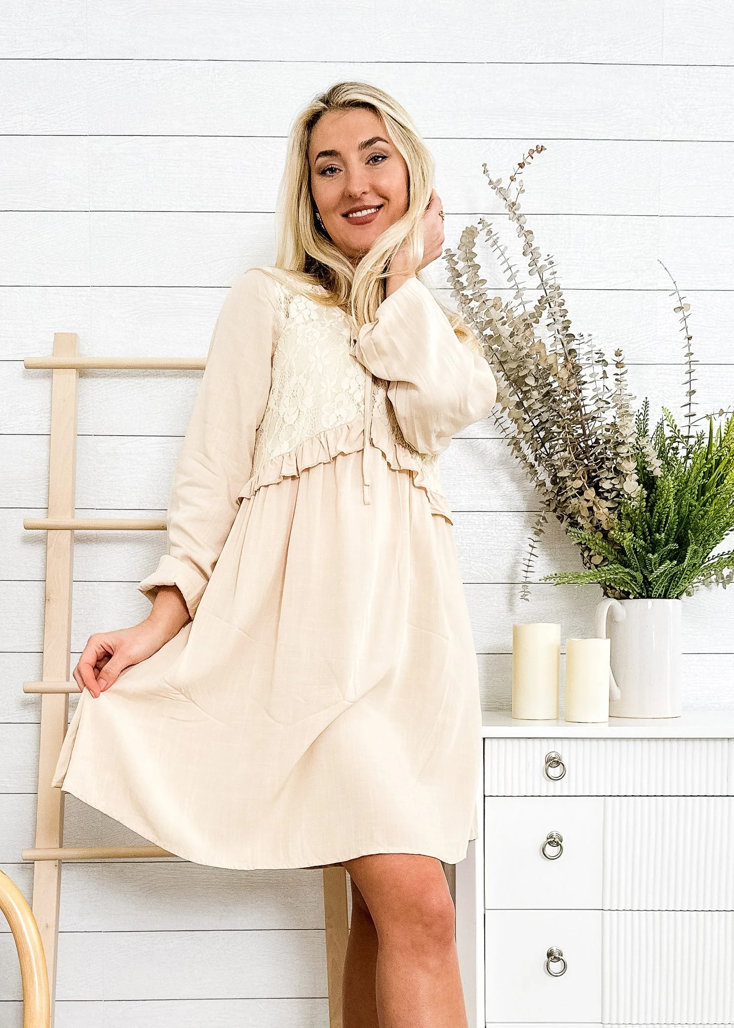 Tie Neck Tunic Dress - Image 3