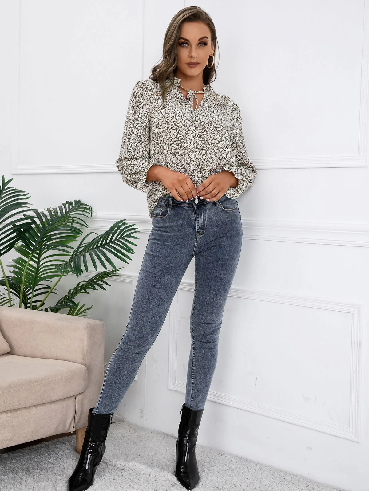 Tie Neck Vintage Floral Blouse - Image 6