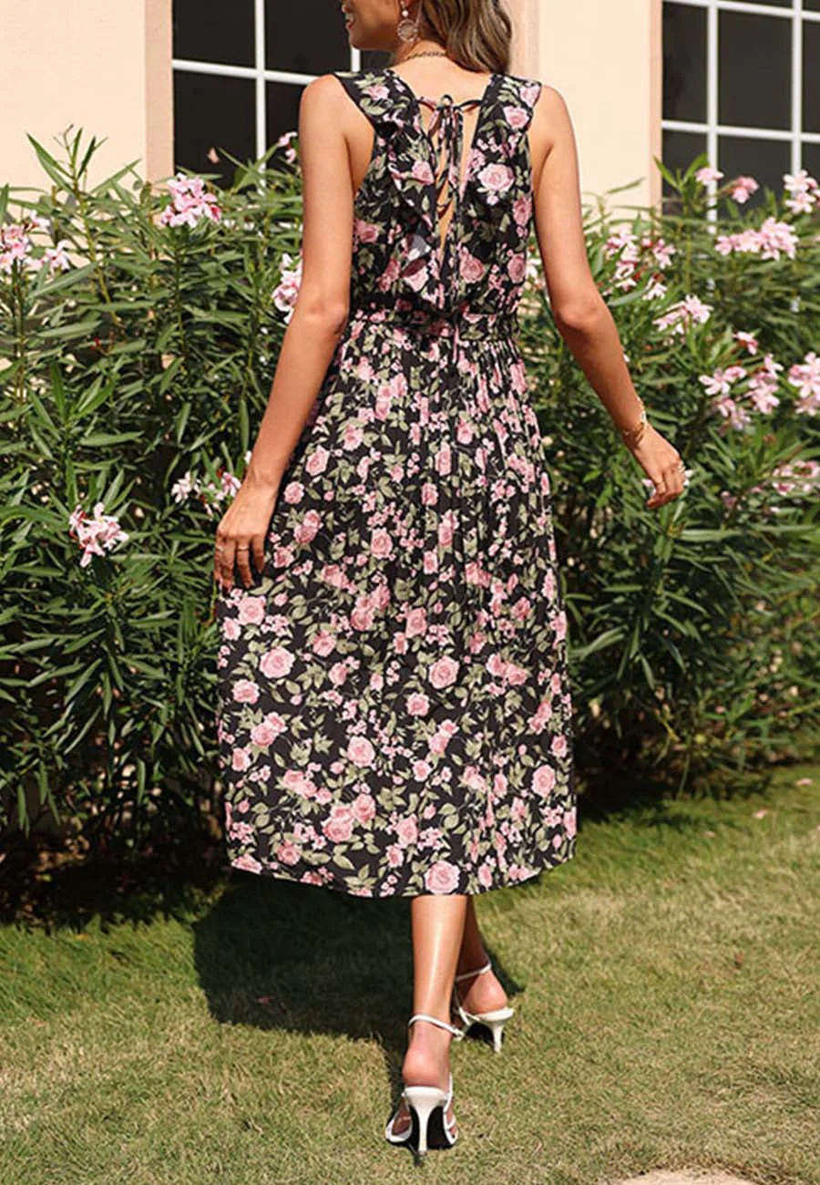Tie Ruffle Back Pleated Dress - Image 2