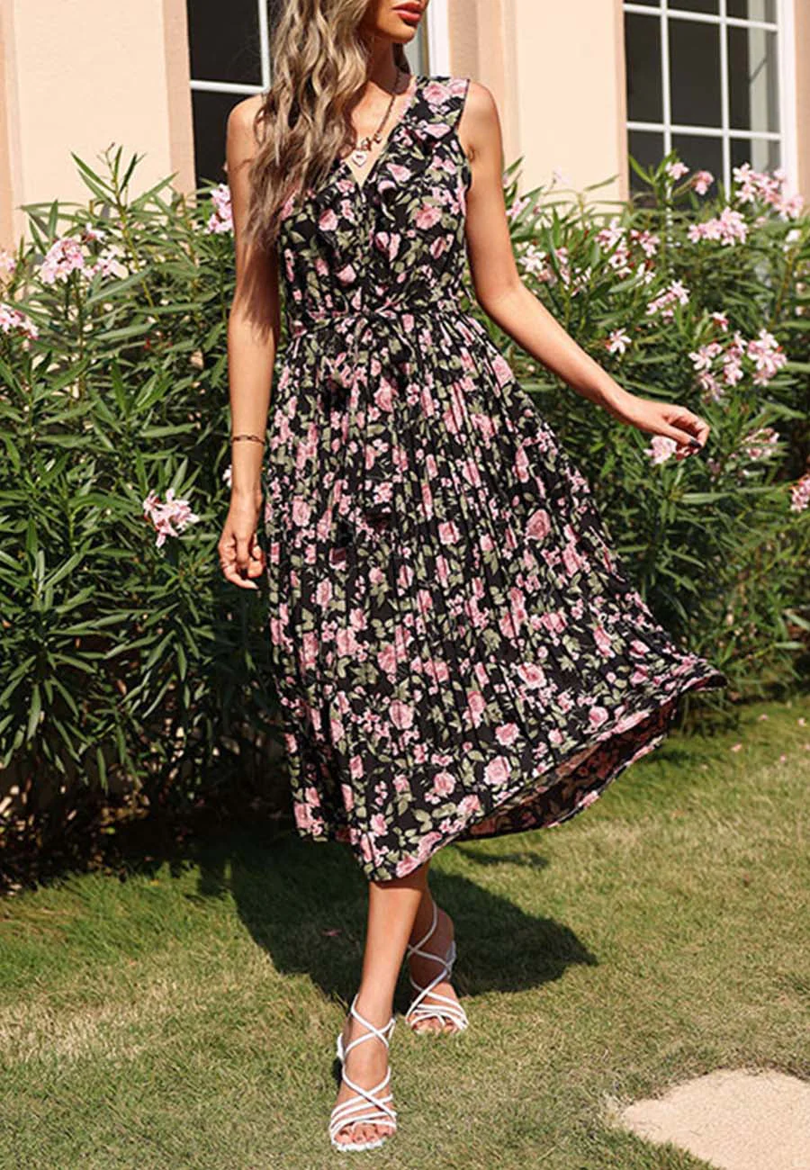 Tie Ruffle Back Pleated Dress - Image 3