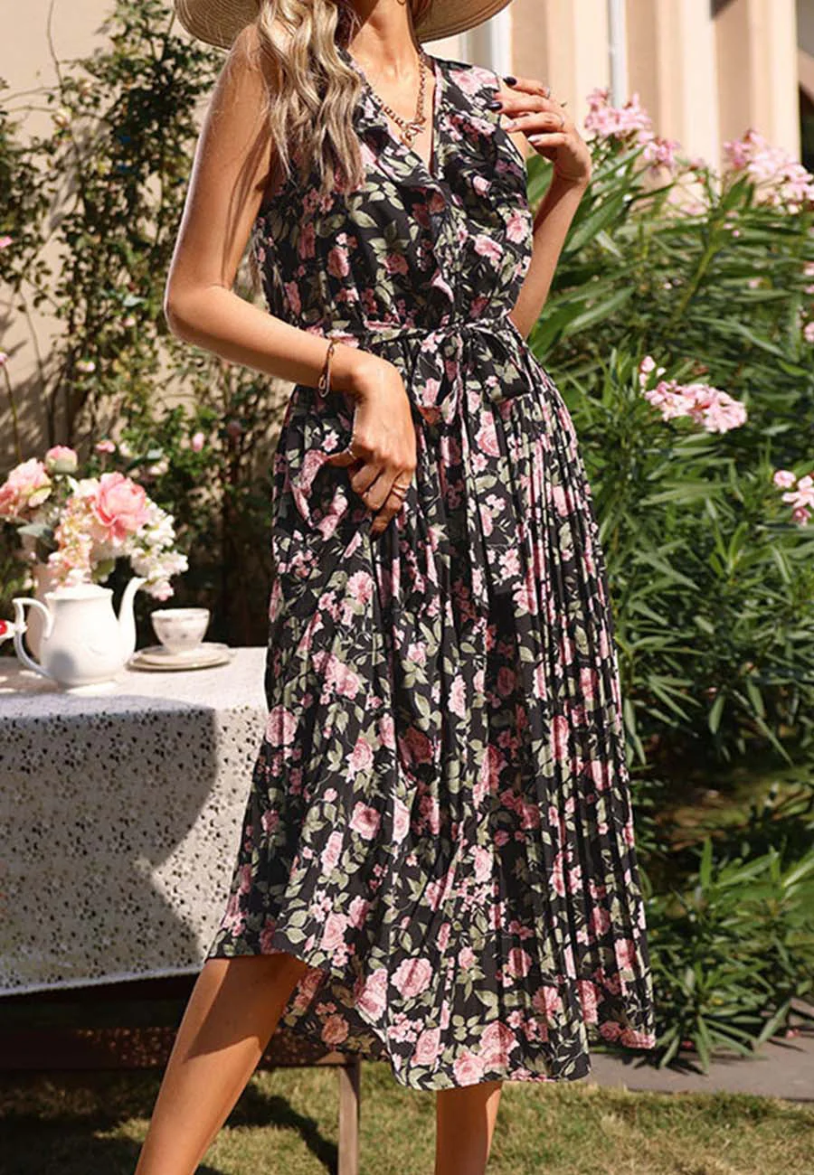 Tie Ruffle Back Pleated Dress - Image 4