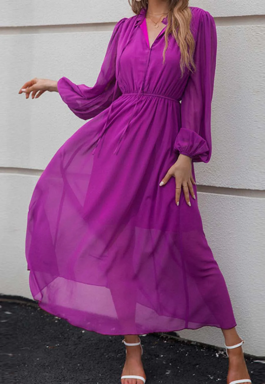 Tie Ruffle Neck Bishop Sleeve Dress - Image 3
