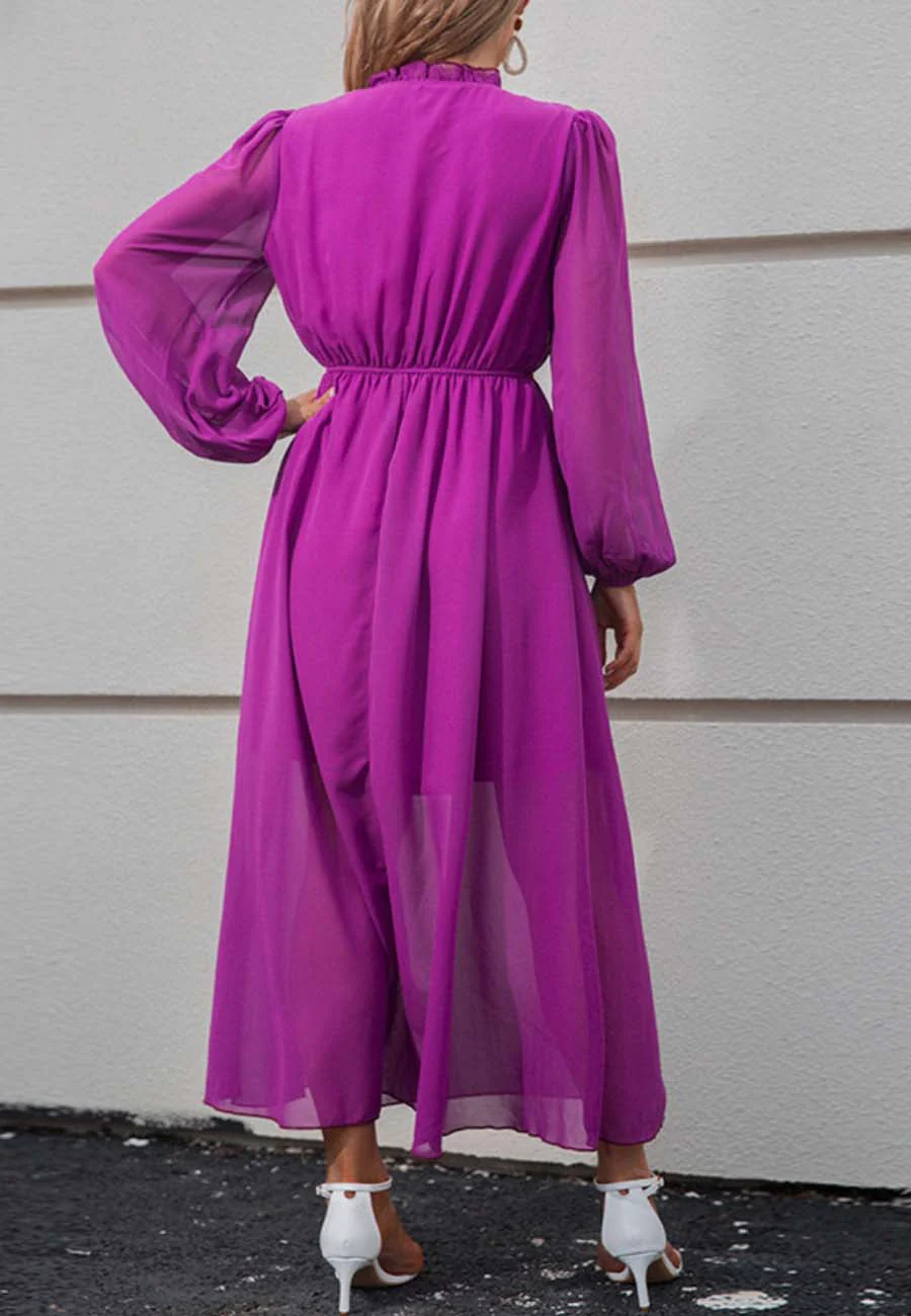 Tie Ruffle Neck Bishop Sleeve Dress - Image 4
