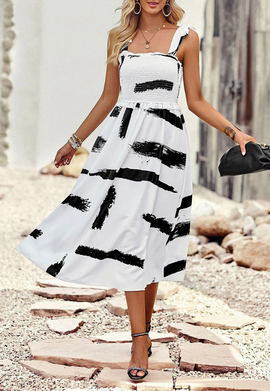 Tie-Shoulder Printed Shirred Dress - Image 16