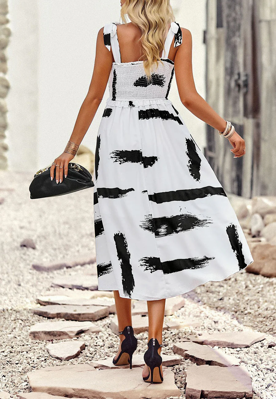 Tie-Shoulder Printed Shirred Dress - Image 18
