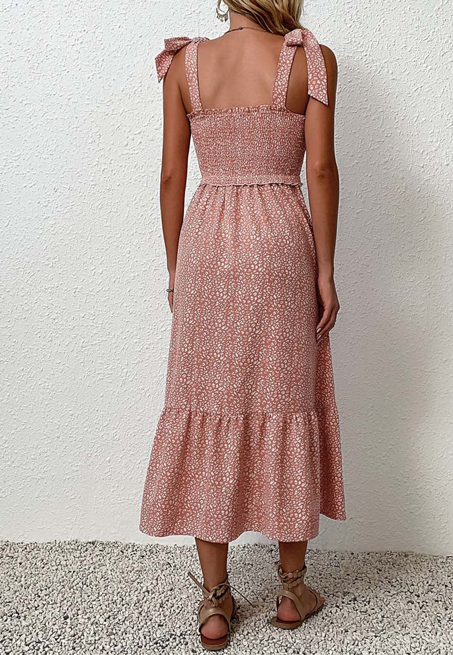 Tie Shoulder Shirred Dress - Image 5