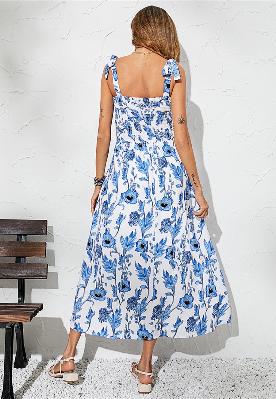 Tie Shoulder Shirred Floral Dress - Image 10
