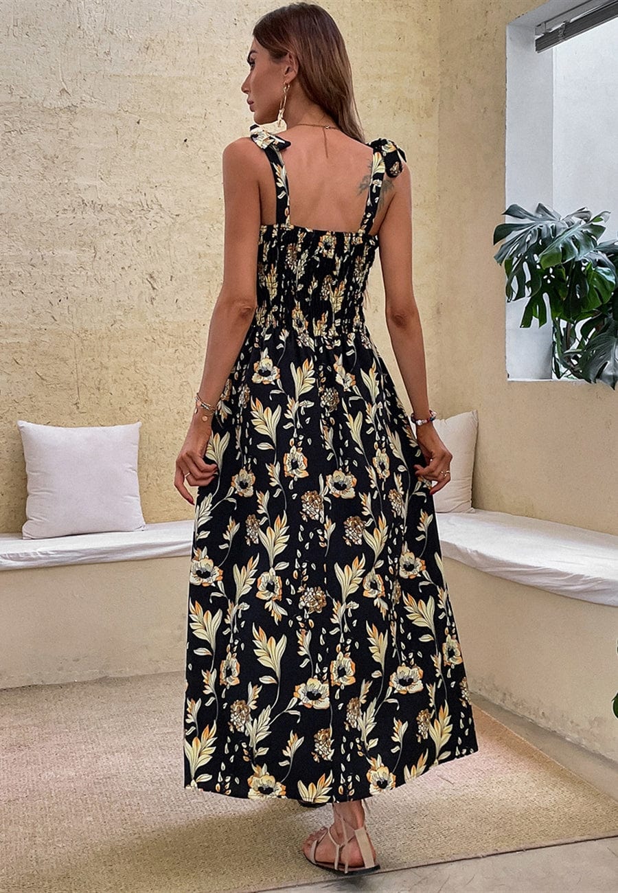 Tie Shoulder Shirred Floral Dress - Image 6