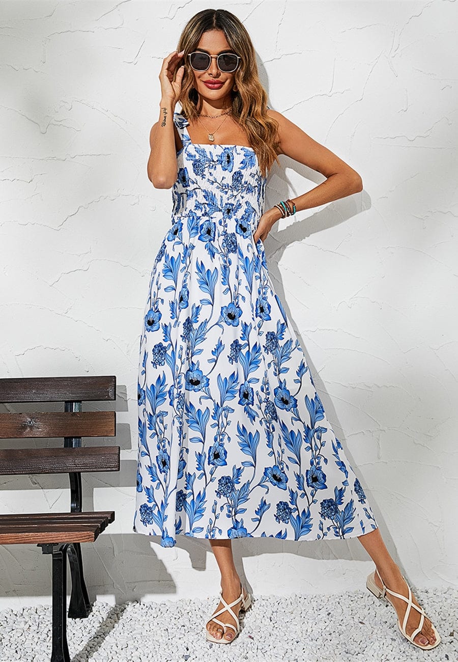 Tie Shoulder Shirred Floral Dress - Image 8
