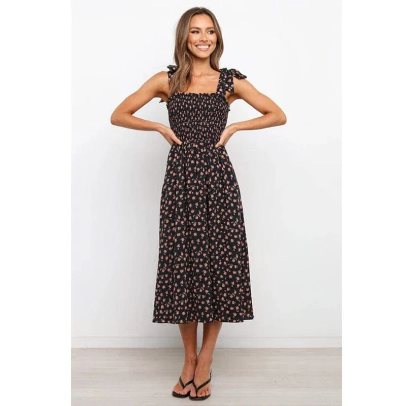 Tie Shoulder Smocked Floral Dress - Image 2