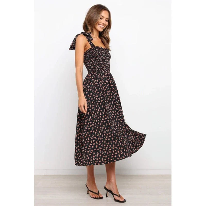 Tie Shoulder Smocked Floral Dress - Image 3