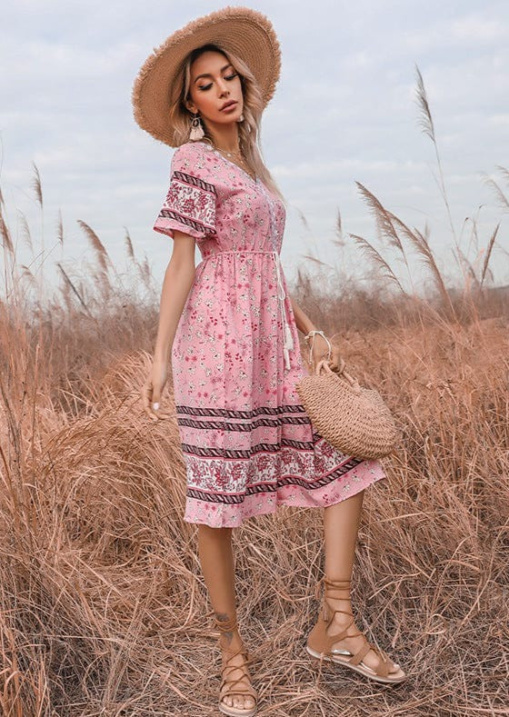 Tie Waist Bohemian Dress - Image 2