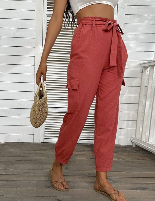 Tie Waist Multi-Pocket Trousers - Image 2