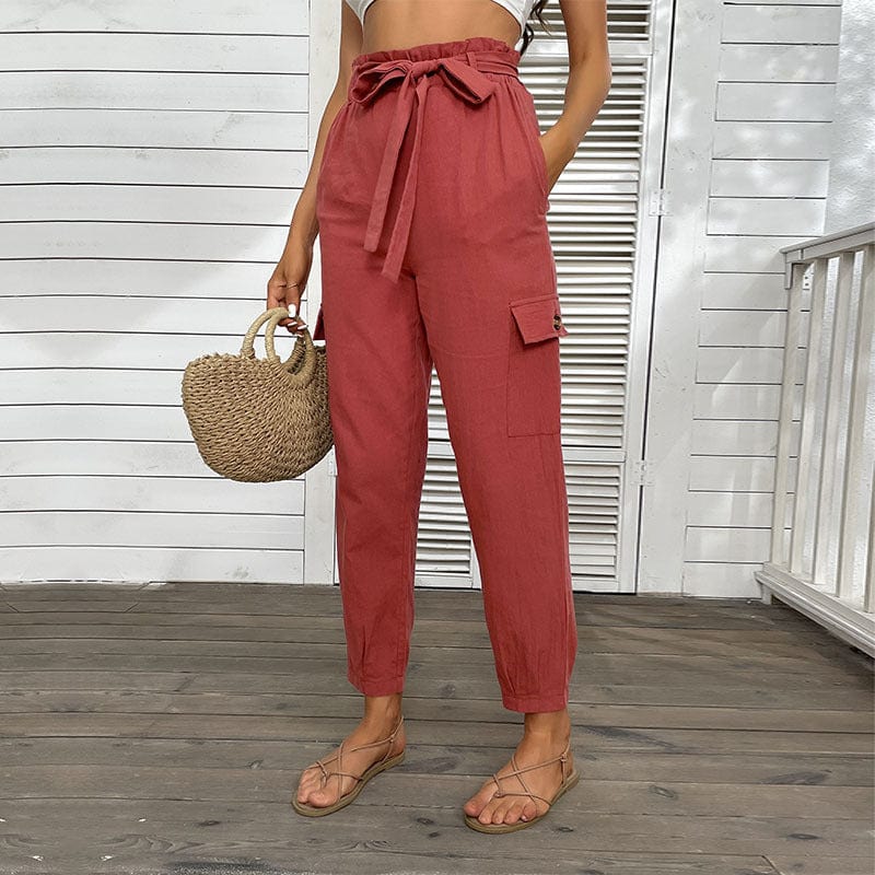 Tie Waist Multi-Pocket Trousers - Image 3