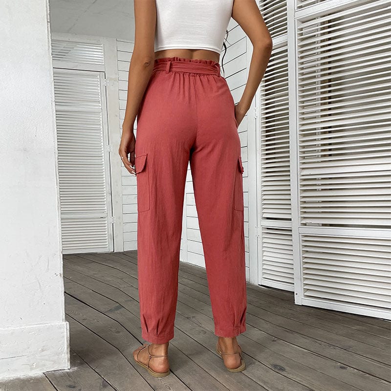 Tie Waist Multi-Pocket Trousers - Image 4