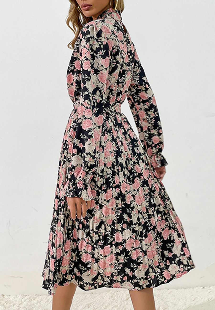 Tie Waist Pleated Floral Dress - Image 2
