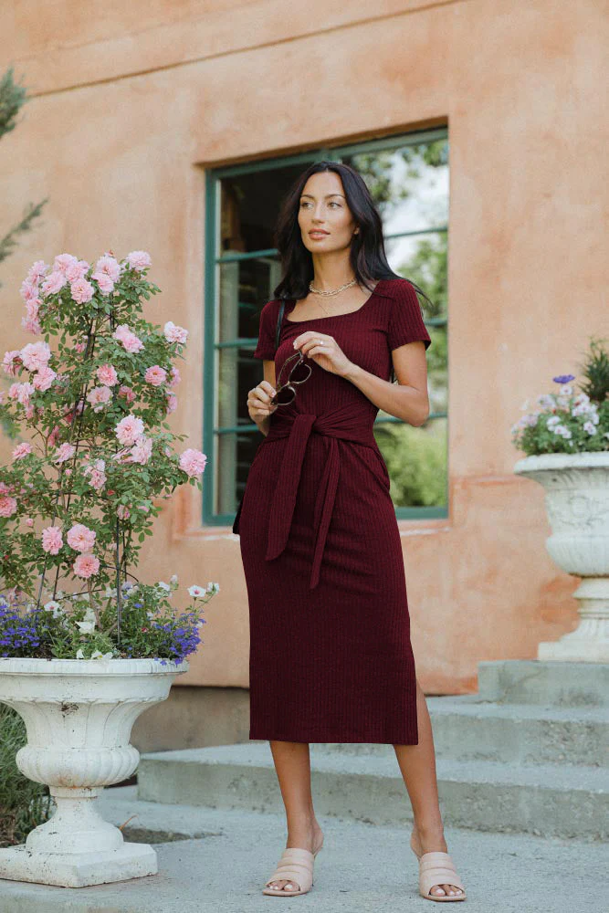 Tie Waist Side Slit Dress - Image 13