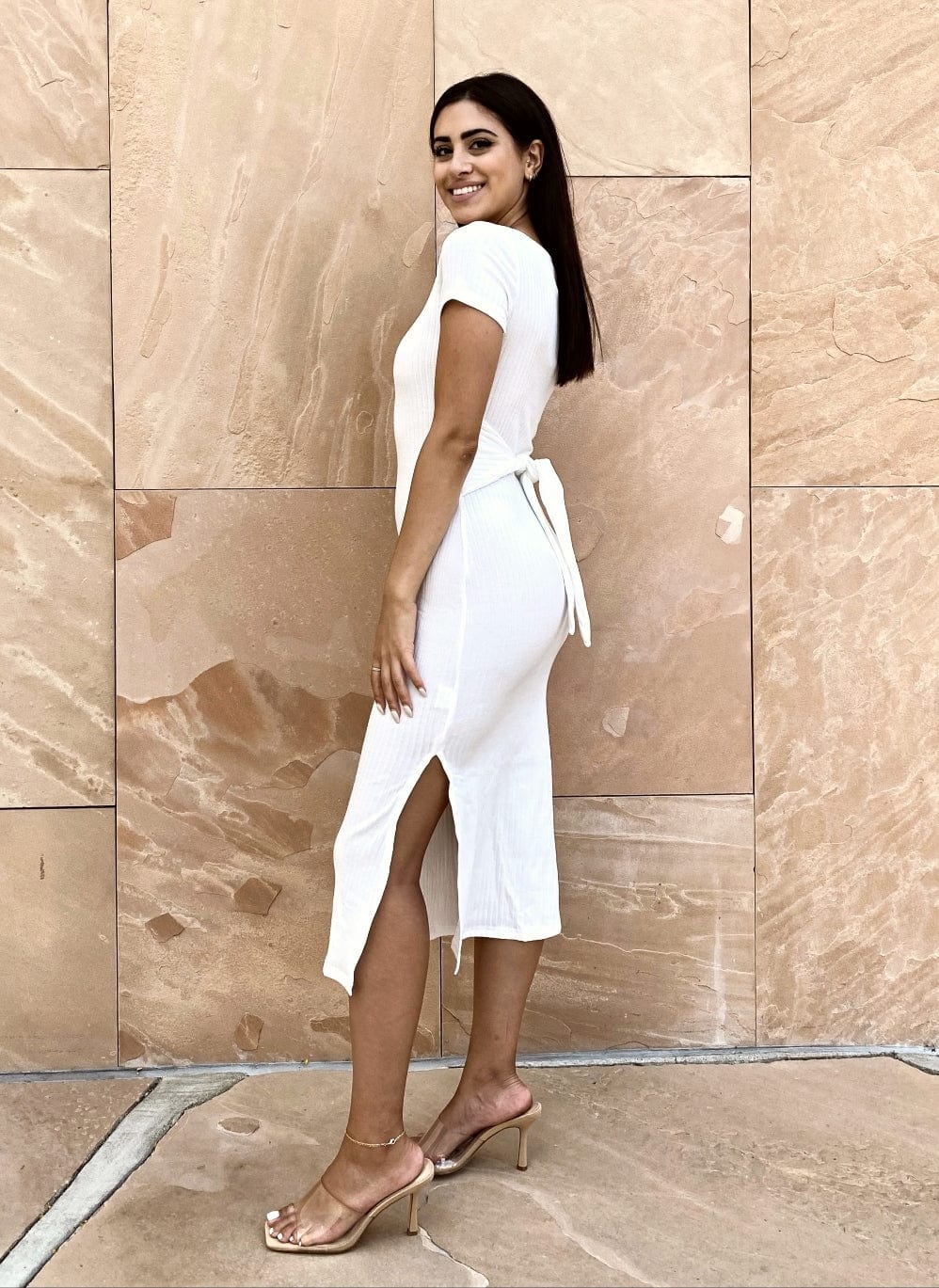 Tie Waist Side Slit Dress - Image 3
