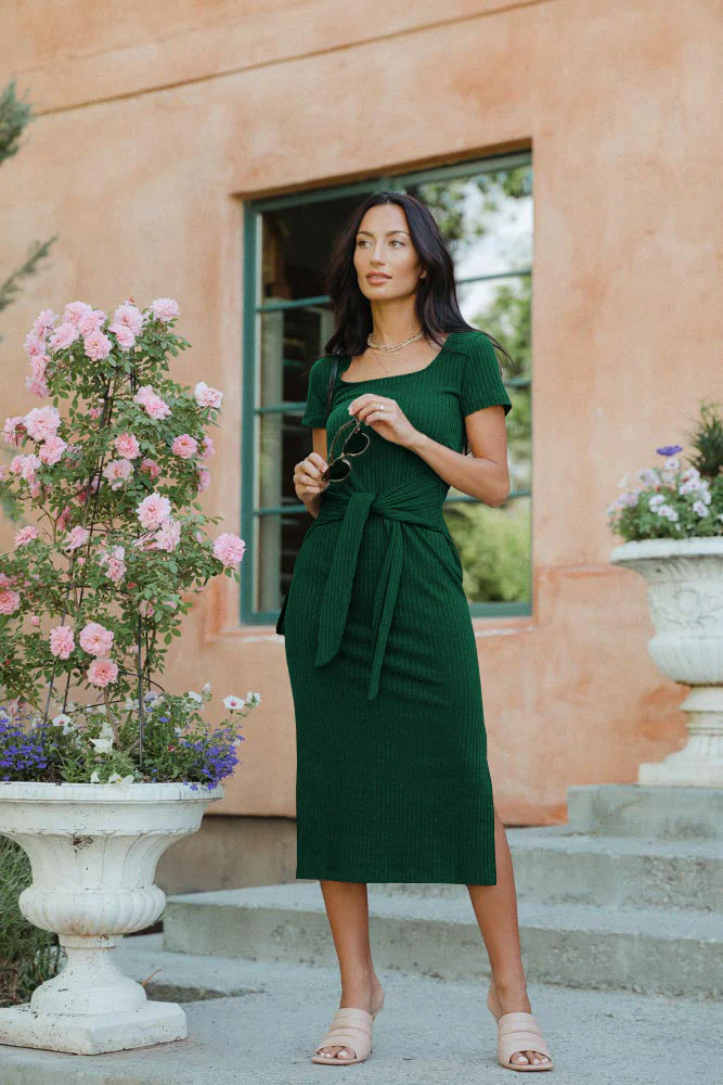 Tie Waist Side Slit Dress - Image 8