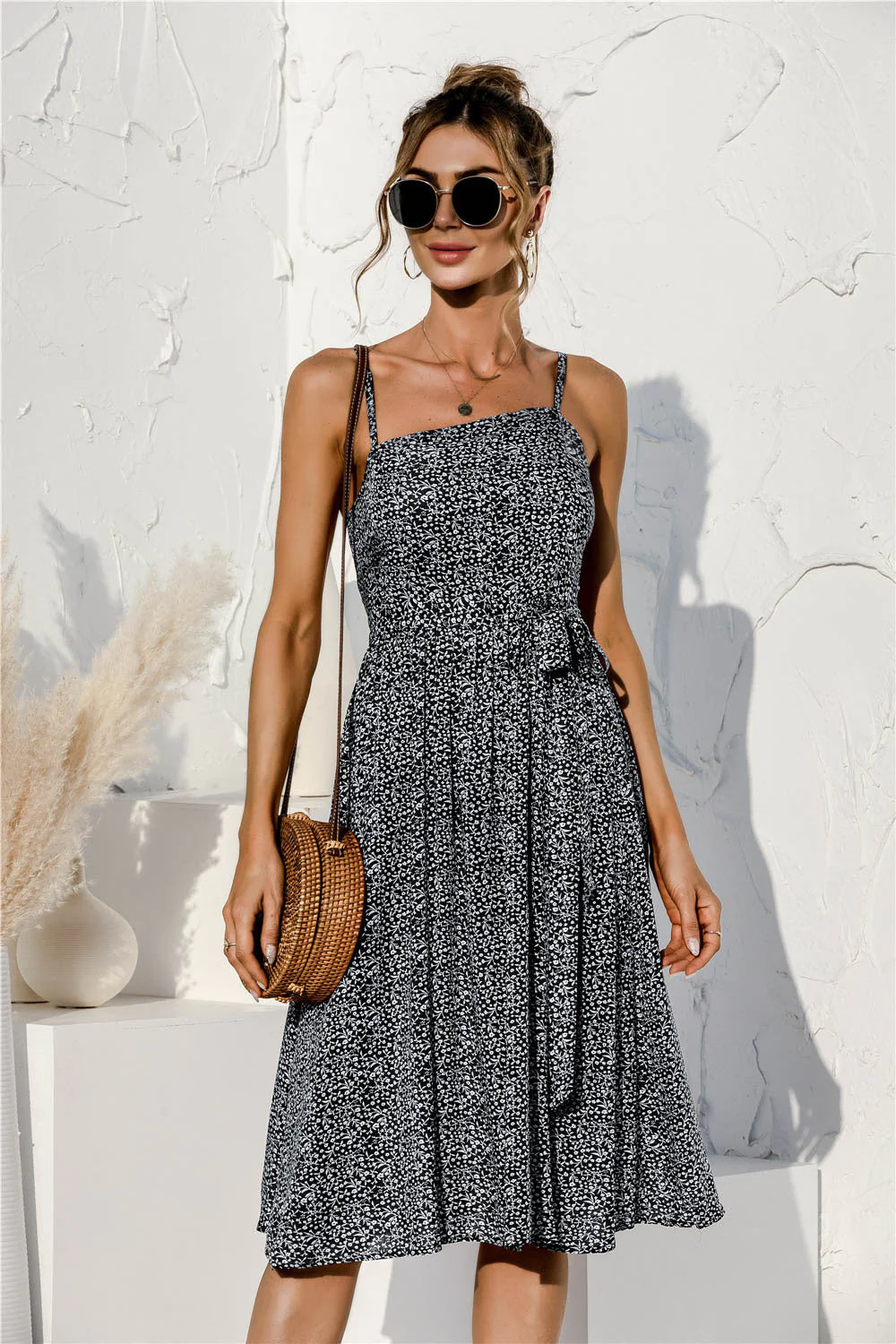 Tie Waist Soft Print Cami Dress - Image 2