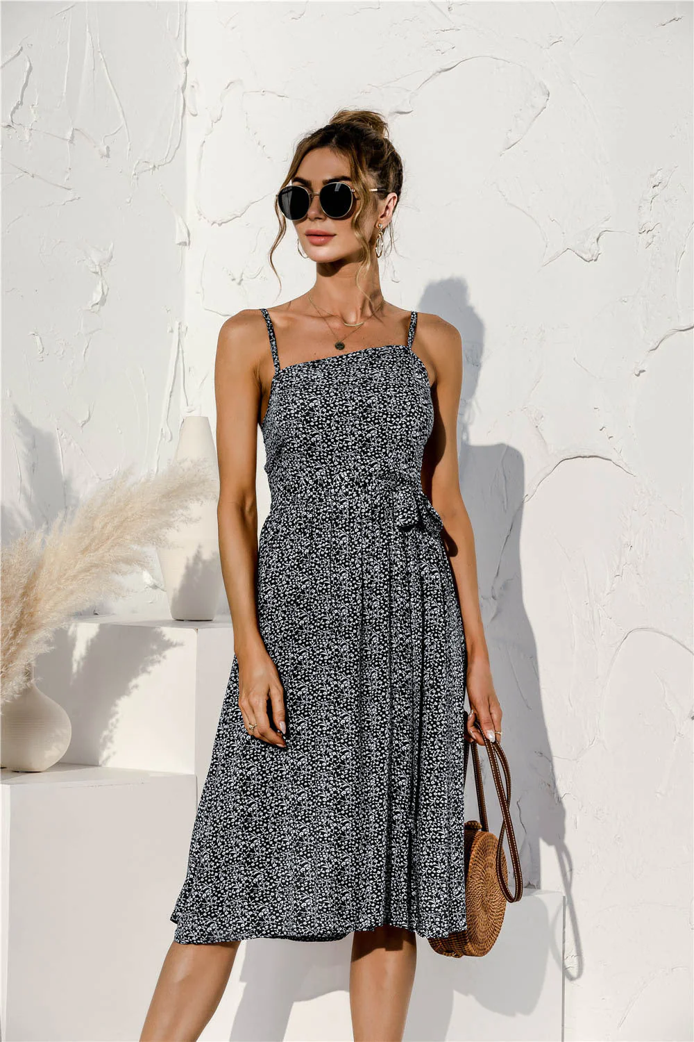 Tie Waist Soft Print Cami Dress - Image 5