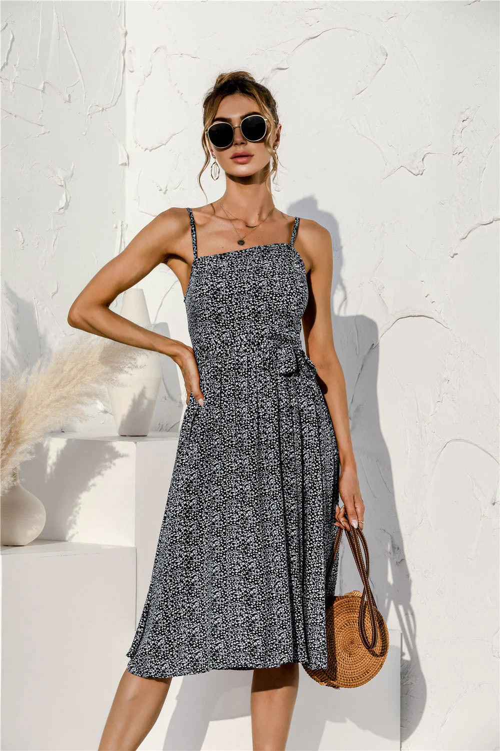 Tie Waist Soft Print Cami Dress - Image 6