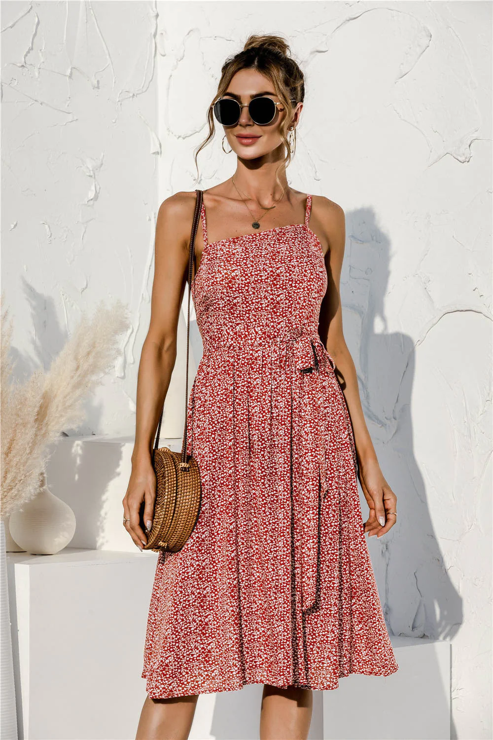 Tie Waist Soft Print Cami Dress - Image 9