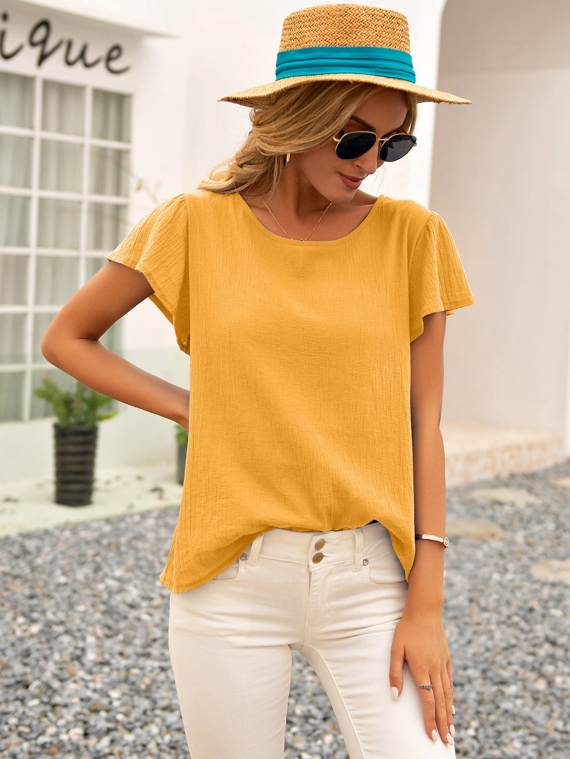 Tied Bow Open Back Summer Blouse - Image 15