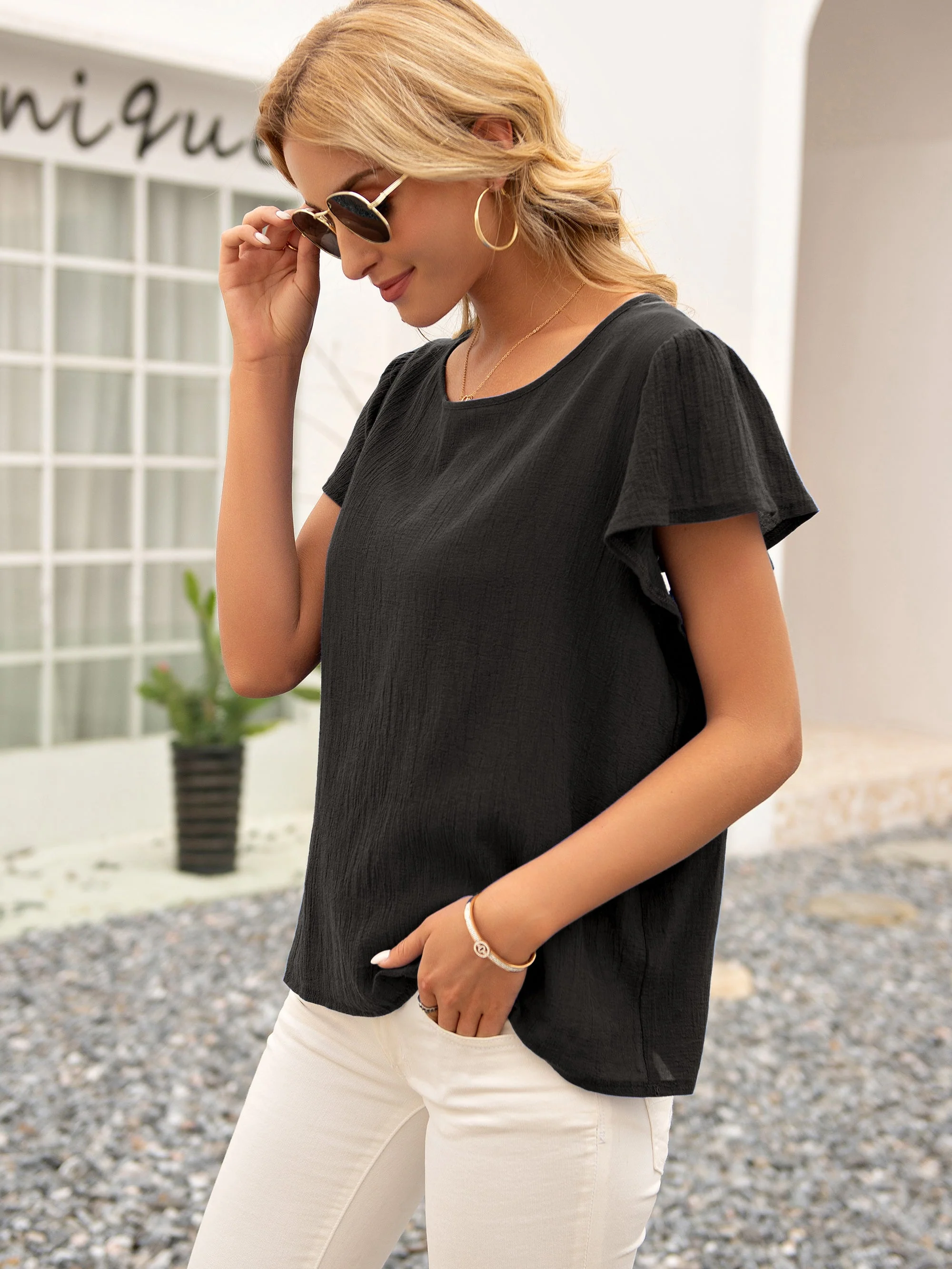 Tied Bow Open Back Summer Blouse - Image 3