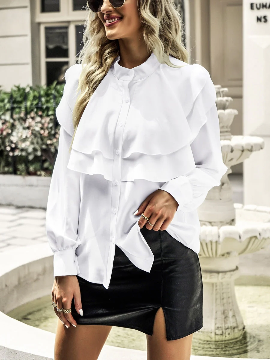 Tiered Ruffle Button Down Blouse - Image 23