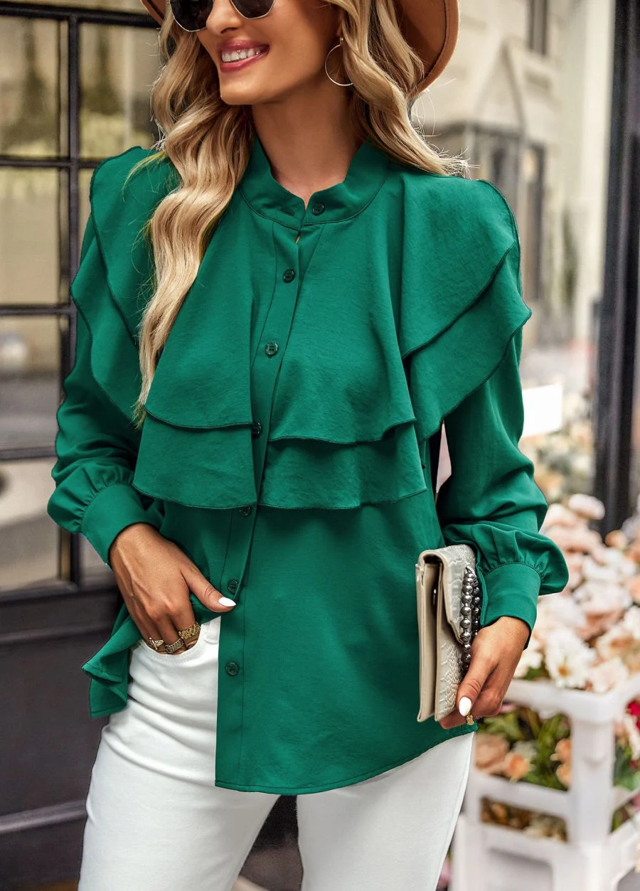Tiered Ruffle Button Down Blouse - Image 7