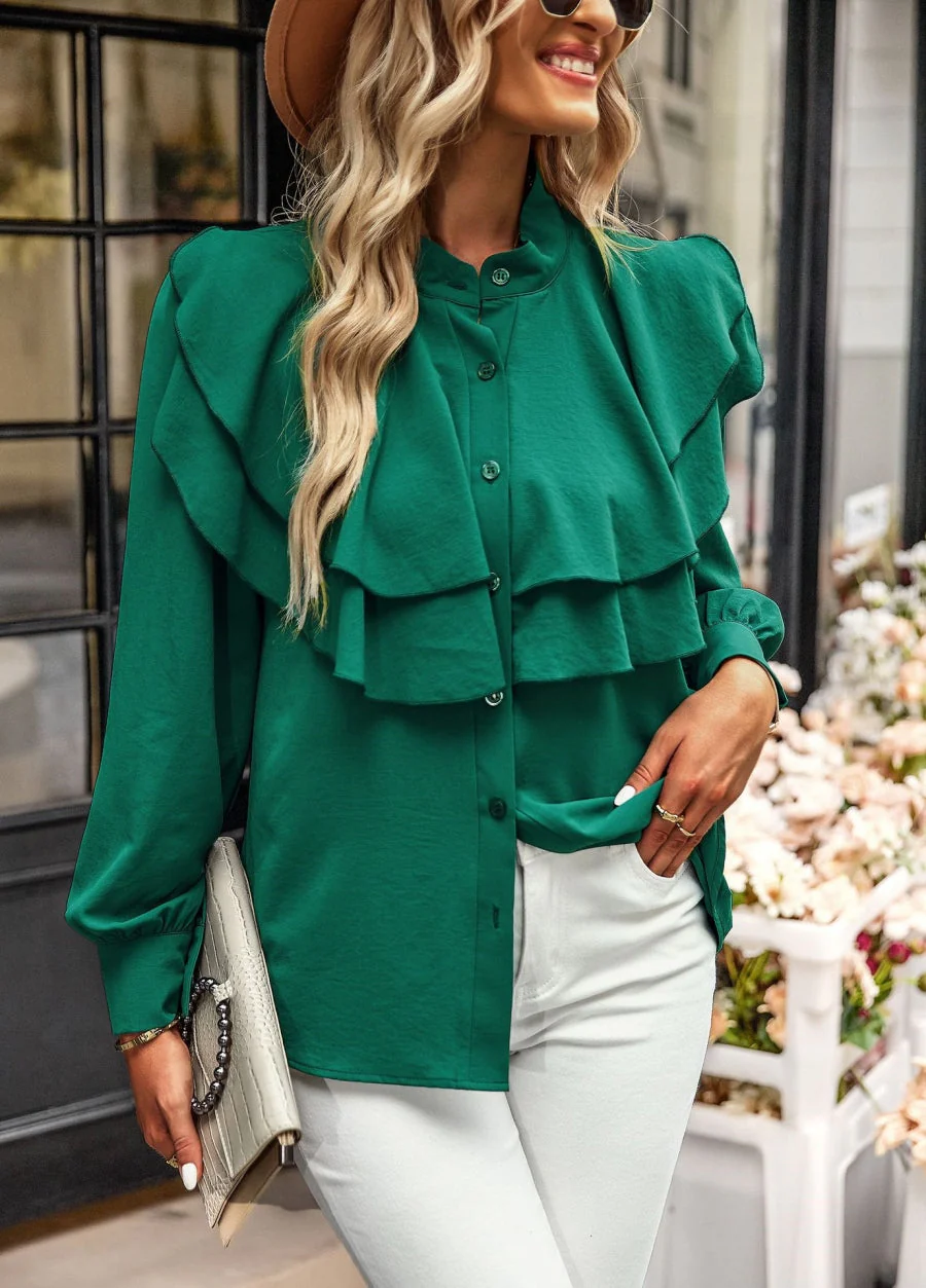 Tiered Ruffle Button Down Blouse - Image 8