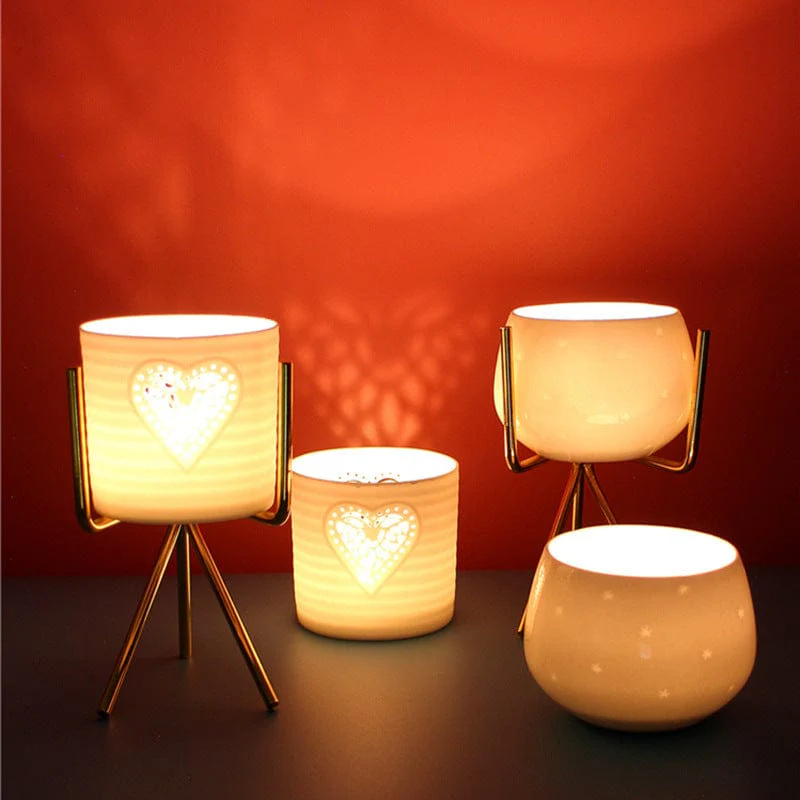 Trendy Ceramic Candle Holder with Gold Stand - Image 2