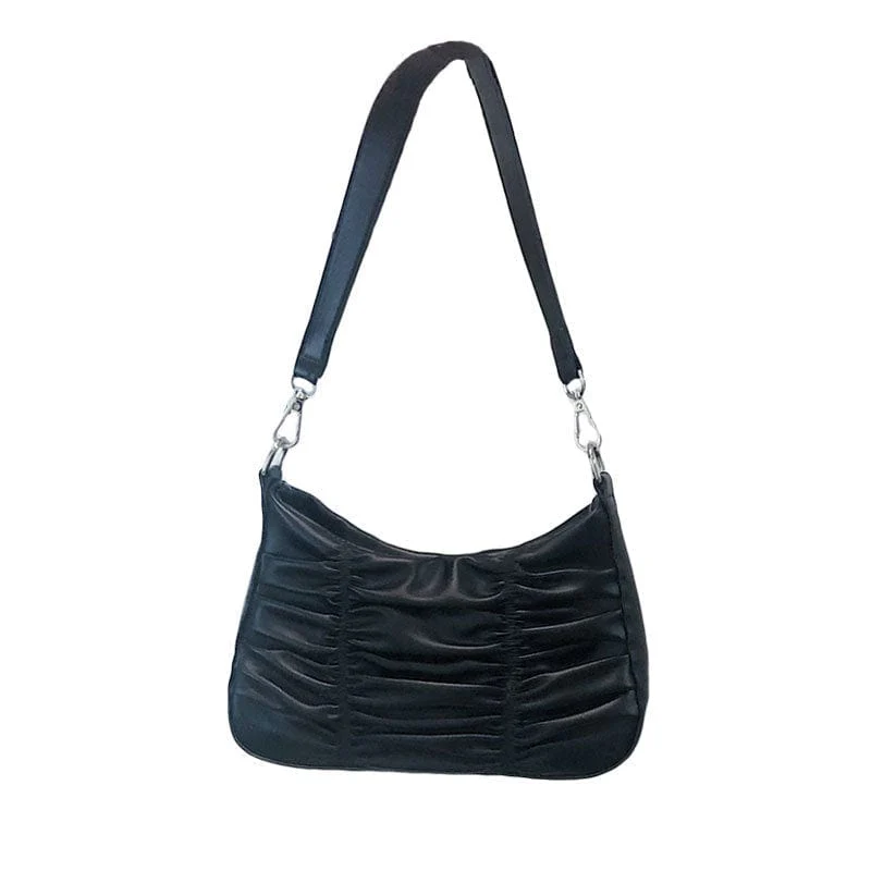 Trendy Ruched Faux Leather Shoulder Bag w/ Optional Silver Chain - Image 5