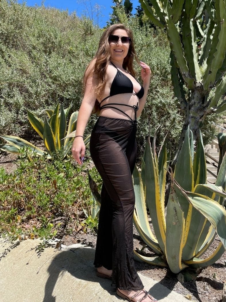 Triangle Halter High Rise Bikini & Waist Tying Cover-Up Pants Set - Image 3