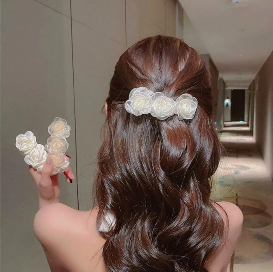 Triple Fabric Rose Hair Clip - Image 2
