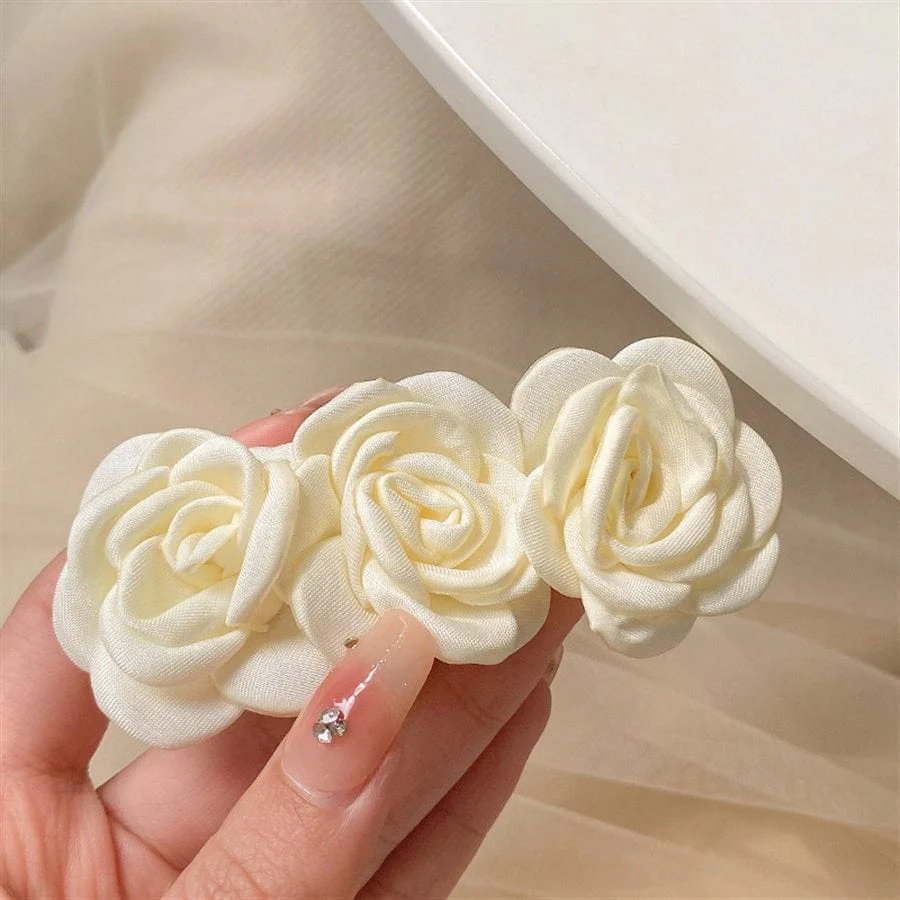 Triple Fabric Rose Hair Clip - Image 5